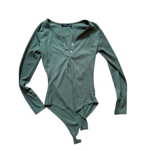 Boohoo Fitted Green Polo Bodysuit with Long Sleeves